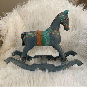 Blue wooden rocking horse decor